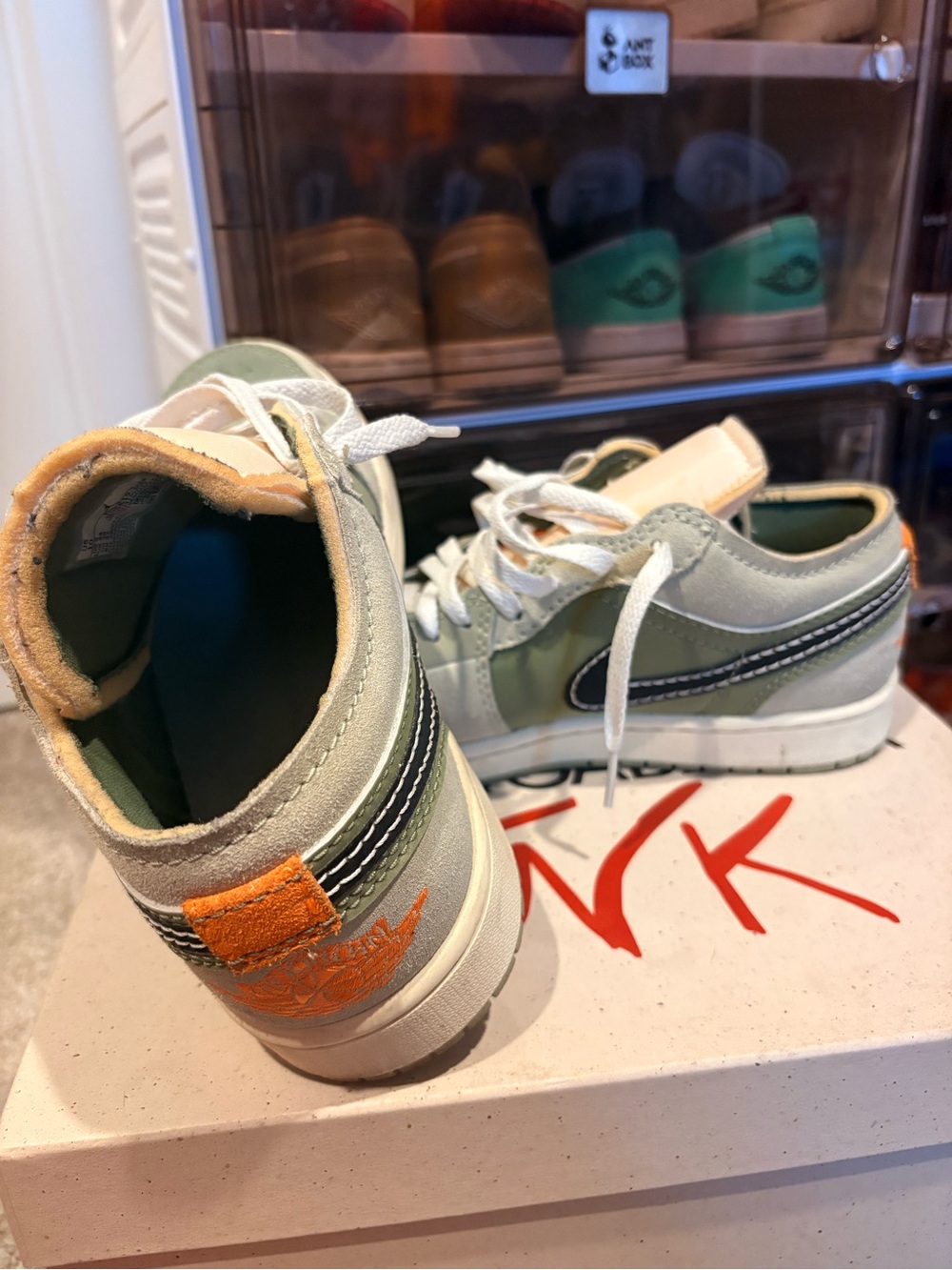 Men’s Jordan 1s Low Sage Green, Orange, Black